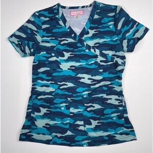 Koi Scrubs Top Shirt Blue Camo Nurse Doctor Hospital Vet Tech Medical Uniform
